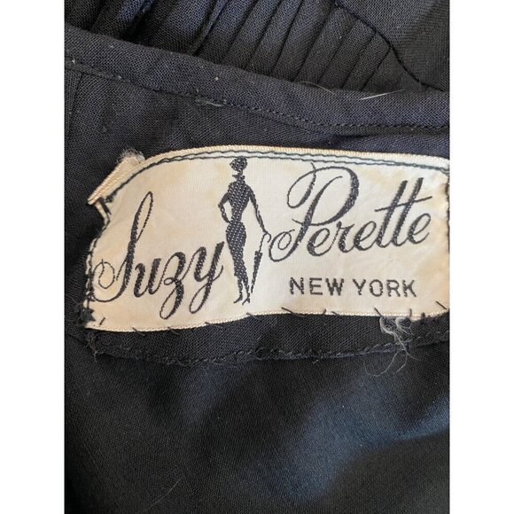 Vintage Suzy Perette 1960's Capped Sleeved Black Pin Tucked Bodice Union Made Dr - Picture 4 of 6